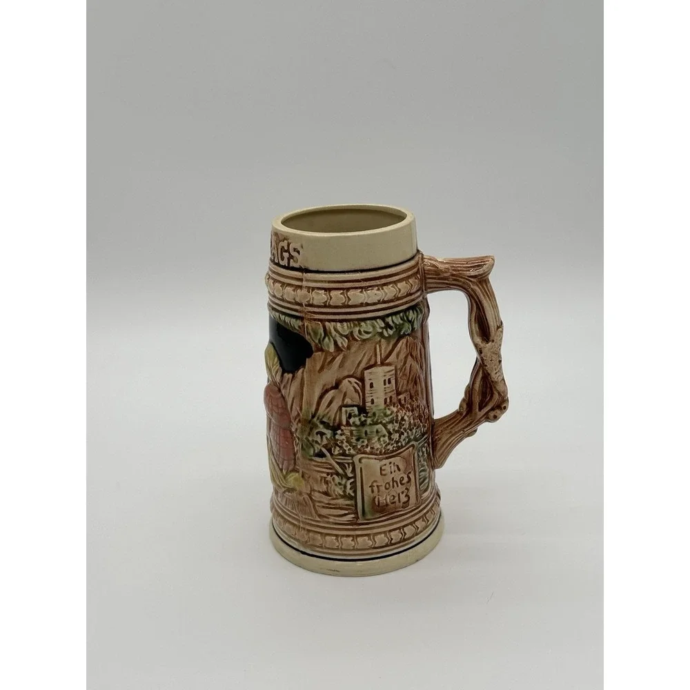 Vintage Six Flags Great Adventure Ceramic Beer Stein Mug Japan German Saying